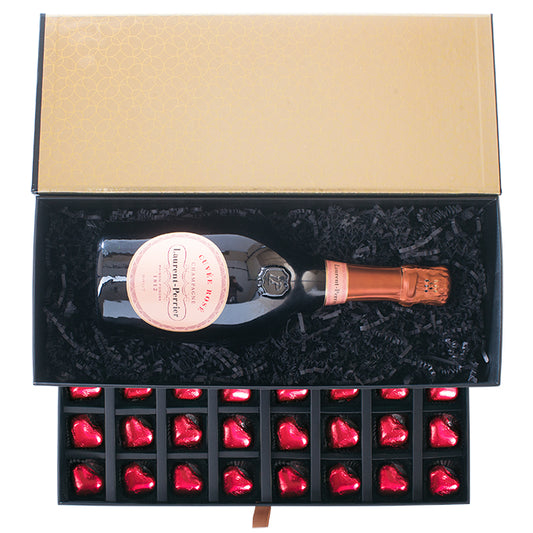 Geschenkbox mit Laurent-Perrier Rosé Brut und Pralinen